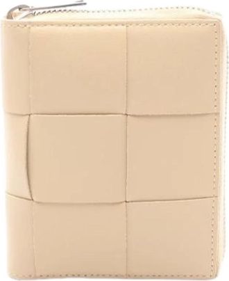 Bottega Veneta Pre-owned Intrecciato Portemonnee (bi-fold) - Dames - Vintage Accessoires - Beige - ONE Size - Leer - Vintage
