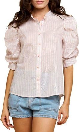 Ciebon Afina Metallic Puff Sleeve Shirt in Blush at Nordstrom Rack, Size X-Small