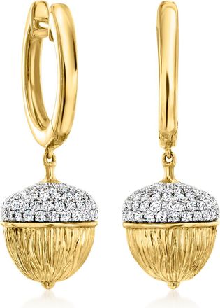 Ross-Simons Diamond Acorn Hoop Drop Earrings in 18kt Gold Over Sterling