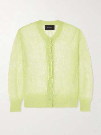 Simone Rocha Cardigan Cropped In Misto Mohair Punto A Giorno Con Fiocchi - Verde
