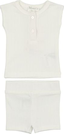 Maniere Rib Cotton Tank & Shorts Set in White at Nordstrom, Size 4T