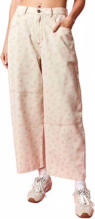 Peach Love California Ditsy Floral Barrel Pants In Soft Ecru