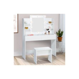 IDMarket Idmarket - zelia tocador blanco con 4 estantes, espejo led y taburete