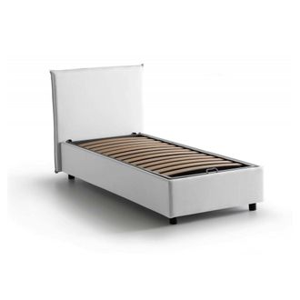 Dmora Dmora - Cama Individual Dapuzz, Cama Contenedor Con Revestimiento De Tela, 100% Made In Italy, Apertura Frontal, Adecuado Para Colch&oacute;n Cm 80x190, Blan