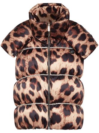 Philipp Plein leopard-print quilted down gilet - women - Polyester/Polyester/Duck Down/Goose Feather - M - Neutrals