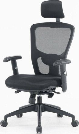 Dmora Silla de oficina Dhenr, Silla ejecutiva de malla con reposabrazos, Asiento de oficina ergonómico, 68x66h120/130 cm, Negro - Dmora