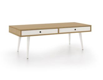 HOGAR 24 Mesa de centro de madera maciza natural, color encerado y blanco