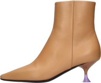 3Juin Leren Enkellaarsjes - Dames - Laarzen met Hak - Bruin - 40 EU - Leer - Schoenen