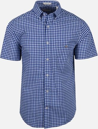 GANT Mens Gant Poplin Gingham Short Sleeve Shirt College Blue - Size: 42