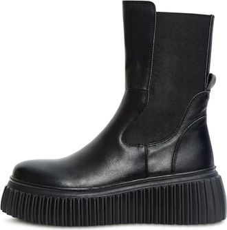 Cesare Gaspari Platform Chelsea-laarzen met geribbelde zool - Zwart - Dames - Chelseaboots - Zwart - 39 EU - Leer - Schoenen