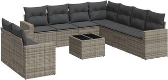vidaXL Set De Sof&aacute;s De Jard&iacute;n 10 Pzas Con Cojines Rat&aacute;n Sint&eacute;tico Gris Vidaxl