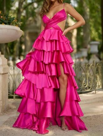 Sherri Hill Passion Cascade Evening Dress In Fuchsia