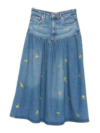 Ganni Printed Flower Denim Long Skirt