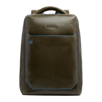 Piquadro Leren Laptop Rugzak 14 Blauw Square- Kabelslot - Heren - Tassen - Groen - Maat: ONE Size Zijde
