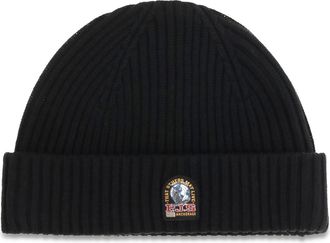 Parajumpers Mens Ribbed Knit Beanie Black Merino Wool Hat
