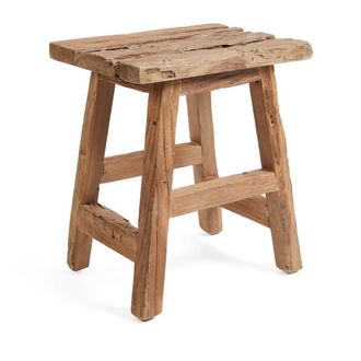Bazar Bizar Taburete de madera de teca reciclada marr&oacute;n 39x30x47cm