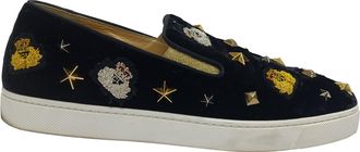 Christian Louboutin Pre-owned Womens Miss Academy Slip-On Sneakers in Black Velvet - Size EU 39