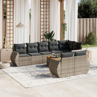 vidaXL Set De Muebles De Jard&iacute;n 9 Pzas Y Cojines Rat&aacute;n Sint&eacute;tico Gris Vidaxl