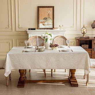 OEM Mantel, Mantel Vintage Franc&eacute;s, Impermeable Y Repelente Al Aceite, Jacquard Nacarado En Relieve, Blanco Crema, 90x90cm, 1 Pieza