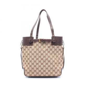 Gucci Beige Brown Gg Canvas Leather Handbag Tote Bag (Pre-Owned)