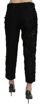 Dolce & Gabbana Womens Black Lace Straight Cropped High Waist Pants Polyester Silk