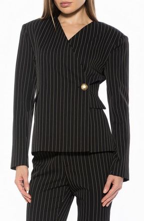 Alexia Admor ALIRA WRAP BLAZER in Black Pinstripe at Nordstrom, Size 12