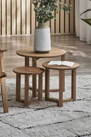 Julian Bowen Nidri Round Nest of 3 Side Tables in Light Oak