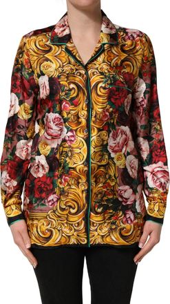Dolce & Gabbana Womens Multicolor Floral Long Sleeves Button Down Shirt Top Silk