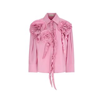 Blumarine Camicia in taffet&agrave; con rose 3D - - Blouses & Shirts - Donna - Rosa - 2XS