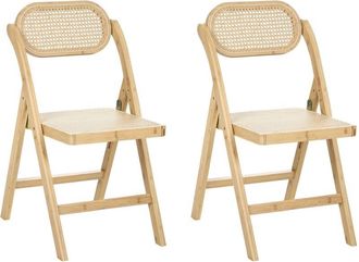 Beliani Set of 2 Dining Chairs Light Brown Bamboo Wood PE Rattan Folding Boho Style Kitchen Dining Room ORAISON