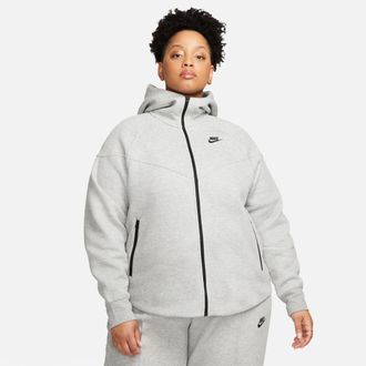 Nike Womens Nike Sportswear Tech Fleece Windrunner Full-Zip Hoodie (Plus Size) in Grey | FB8340-063