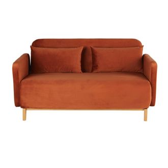 Maisons du monde Sof&aacute; cama de 2/3 plazas de terciopelo naranja