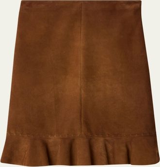 Miu Miu Waxed Suede Ruffle Skirt
