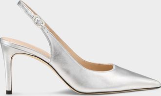Stuart Weitzman 75mm Stuart Power Metallic Leather Slingback Pumps