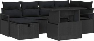 vidaXL Garden Sofa Set with Cushion 7 pcs Black Poly rattan vidaXL