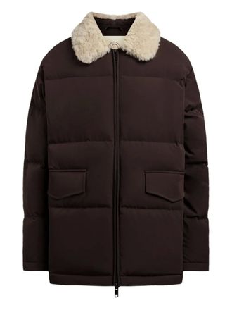 12 Storeez shearling-collar down jacket - women - Polyamide/Elastane/Polyester/Down/Feather - L - Brown