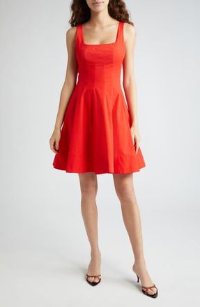 Staud Wells Stretch Poplin Fit & Flare Dress in Red Rose at Nordstrom, Size 0