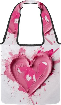 Generic Pink Heart Paint Pattern Reversible Canvas Shoulder Tote - Double-Sided Print, 12oz Cotton, 27cm Drop, Fold-Flat Bag for Travel, Shopping, Street Outi