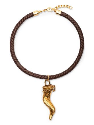 Silvia Tcherassi Dominica braided charm neckace - women - Gold Plated Brass/Calf Leather - One Size