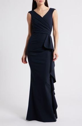 La Petite Robe Di Chiara Boni Sozen Cascade Ruffle Sleeveless Gown in Dark Navy at Nordstrom Rack, Size 12