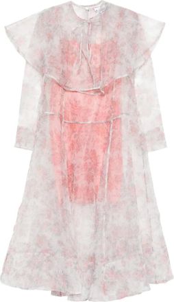 Ganni Abito midi a fiori con ruches - Bianco