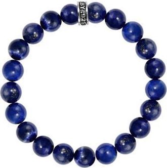 King Baby Studio 10mm Lapis Beaded Bracelet with Logo Ring in Silver at Nordstrom, Size Medium