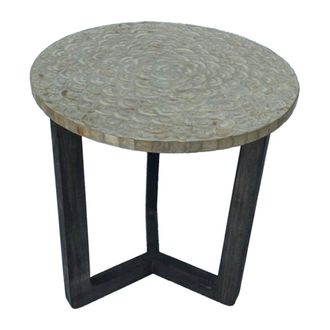 Wanderlust Deco Mesa auxiliar de madera y capiz blanco d40x45h cm