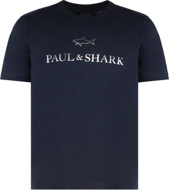 Paul & Shark T-shirt van katoenen jersey met logo print - Heren - T-shirts - Blauw - S - Katoen - Tops