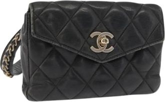Chanel Pre-owned Belt Bags, female, Black, Size: ONE SIZE Pre-owned Lambskin Belt Bag