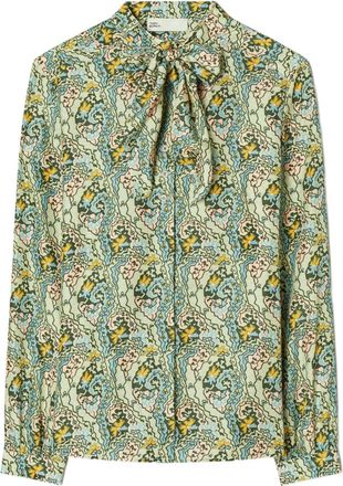 Tory Burch paisley-print bow blouse - women - Silk - 10 - Blue