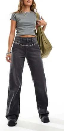 Free People tinsley high-rise baggy straight leg jeans in black