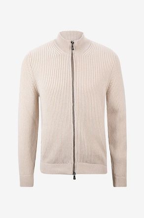 Fedeli Cardigan aus Kaschmir mit Reissverschluss und Stehkragen Sand Open