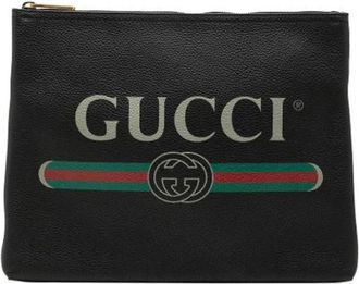 Gucci Vintage, unisex, Zwart, ONE Size, Leer, Pre-owned Printed Leather Clutch