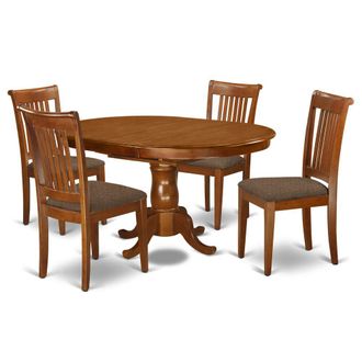East West Furniture PORT5-SBR-C 5 Pc Dining room set for 4-Oval Dining Table with Leaf and 4 Dining Chairs